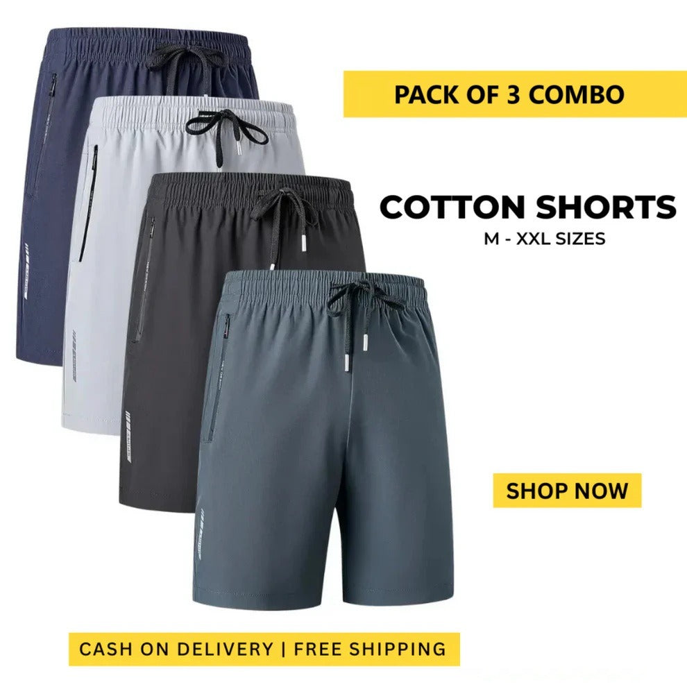 Men's Stretch Shorts (Pack of 3) | Soft & Breathable Summer Wear @ Just Rs.699/-